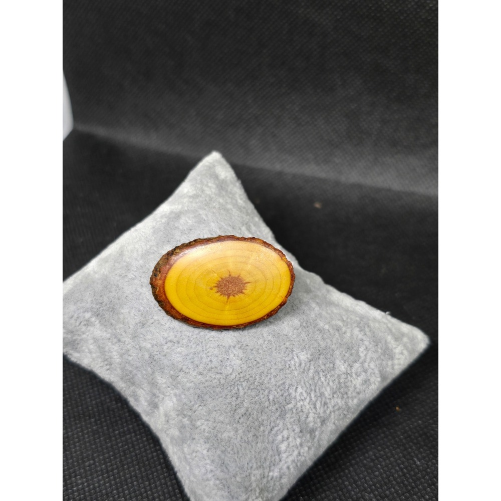 Vintage Natural Wood Slice‎ Brooch Pin Rustic Tree Ring Bark Edge Boho Accessory